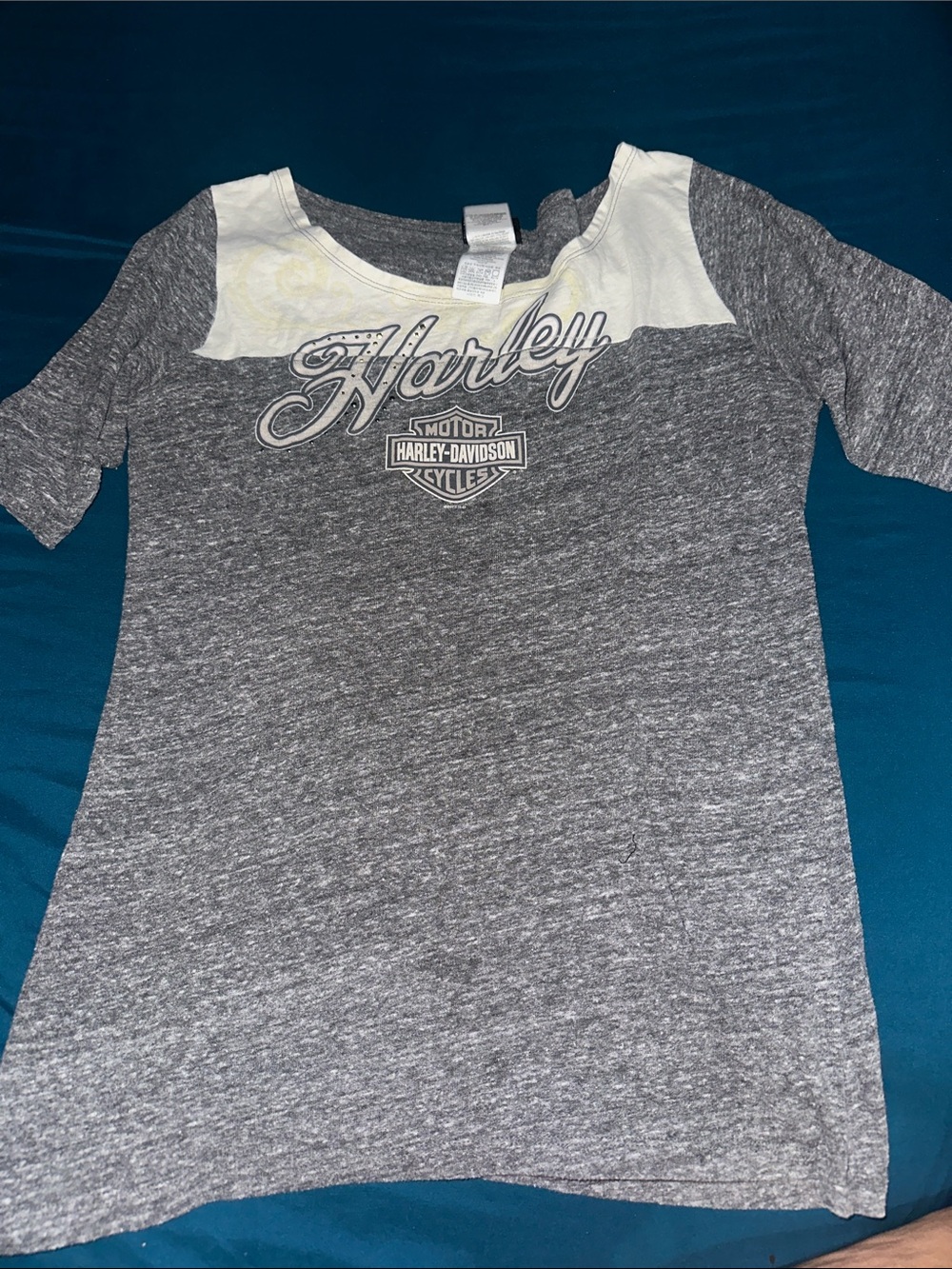 Harley-Davidson Gray & White Girls Short Sleeve Logo Tee
